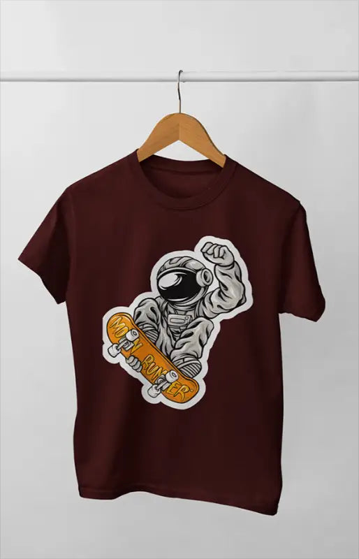 Boy Round Neck Half Sleeve MoonRunnerSticker - 24-35M / Maroon
